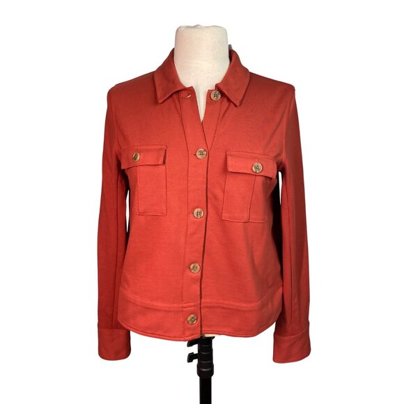NWT J. Jill Wearever Collection Womens Rust orange stretch Button-Up Jacket Medi - Picture 9 of 9